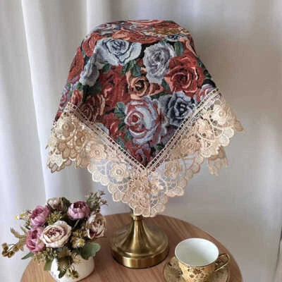 Retro Lace Floral Embroidery Tablecloth Square Table Lamp Dustproof Cover Cloth - Image 1 of 4