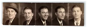 c1920s-30s Young Man 5 Different Pose's Photo Picture Booth One Strip Card Hat - Bild 1 von 3