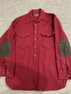 Vintage Pendleton Shirt Mens Size L Red 100% Virgin Wool Elbow Pads Made USA KE6 - Image 1 of 4