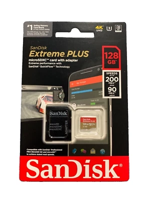 Tarjeta de memoria SanDisk Extreme Plus MicroSDXC con adaptador 128 GB Foto 1 de 3
