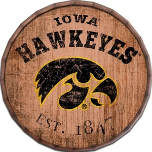 Letrero de Iowa Hawkeyes parte superior de barril establecido letrero desgastado 24" de diámetro - Imagen 1 de 1
