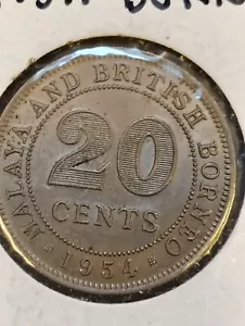 1954 Malaya & British Borneo 20 Cents coin Uncirclated - Picture 1 of 3