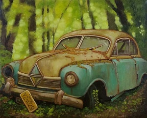 Giclee fine art print of oil painting abandoned car, vehicle 8"×10", 16"×20" - Picture 1 of 5
