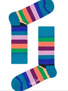 HAPPY SOCKS Women's Blue Striped Cotton Stretchy Socks Size 5.5-9.5 #7300-310 - Picture 1 of 1