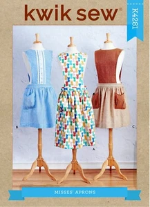 KWIK SEW SEWING PATTERN 4281 MISSES XS-XL WRAP AROUND APRONS W/ POCKETS 3 STYLES - Picture 1 of 10