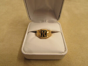 Initial "H" Boys/Small Finger 10kt Yellow Gold Filled Ring With Genuine Onyx Sto