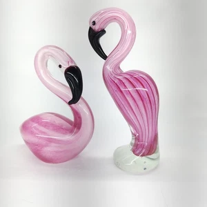 (2) VINTAGE MURANO STIL MUNDGEBLASENE KUNST GEFASST GLAS ROSA FLAMINGO FIGUREN - Bild 1 von 10