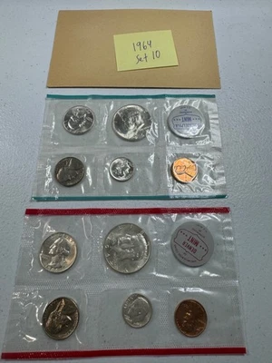 (1) 1964  US MINT SILVER P & D Set,  in all OGP,  w/ 90%  SILVER COINS,   SET 10 - Image 1 of 4
