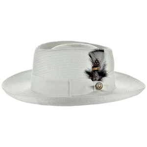 Men Bruno Capelo Braid Straw Style Spring Hat Wide Brim GAMBLER GAMS201 White - Picture 1 of 5