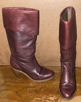 Dexter 女式 6.5M 码复古勃艮第皮革拉靴美国制造 — 第 1/4 张图片