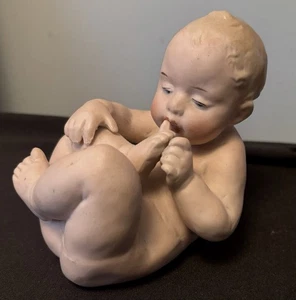 German Heubach ? Bisque Piano Baby Toe in Mouth - Picture 1 of 9