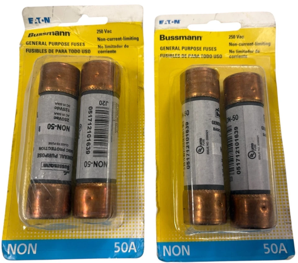 LOTE DE 2~ Fusibles de Uso General Eaton BP/NO-50, 50A Bussmann, 250VAC 125 VDC Foto 1 de 2