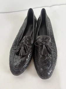 Mocasines Sesto Meucci negros tejido canasta cuero 1 pulgada para mujer talla 10M Italia - Imagen 1 de 8