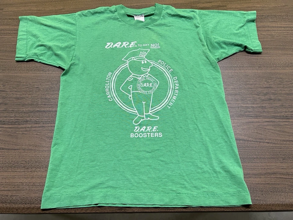 VTG 80's D.A.R.E. Men's Green T-Shirt - Carrollton Hawks, Illinois - Medium DARE - Image 1 of 4