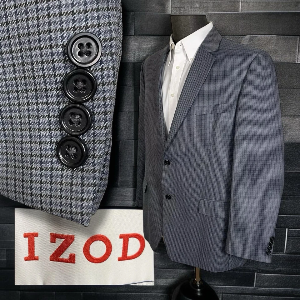 Izod Sport Coat Mens 44R Multicolor Check Polyester Double Vented Soft Textured - Image 1 of 4