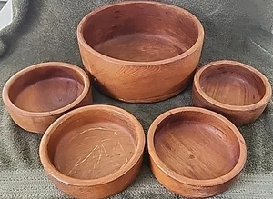 Ensaladera grande de teca con 4 cuencos pequeños juego de 5 piezas - Imagen 1 de 16