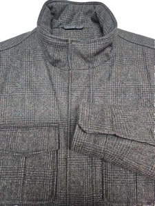 Men's Small Banana Republic Brown Plaid Wool Blend Zip Snap Front Jacket Coat - Picture 1 of 14