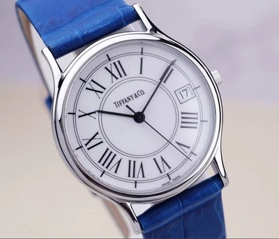 Tiffany классический серебряный римский индекс унисекс синий пояс подлинный - Изображение 1 из 4