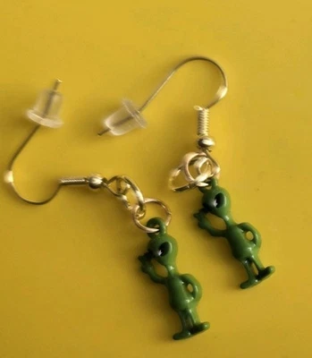 ALIEN (Green) Earrings Gold Color Stainless Steel Hypoallergenic Hooks- Handmade - Image 1 of 3