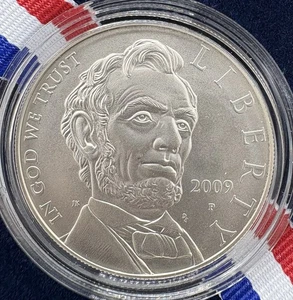2009-P Unc Abraham Lincoln 90% Silver Commemorative Dollar, OGP Box & COA! - Picture 1 of 3