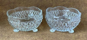 Two Vintage INDIANA GLASS Footed Bowls Diamond Point Scalloped Edge Candy Dish - Picture 1 of 24
