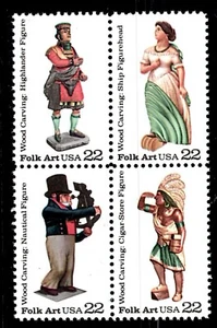 UNITED STATES SCOTT 2243a FOLK ART  WOOD CARVINGS BLOCK OF 4   MNH  - Picture 1 of 1