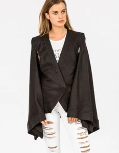 SASS & BIDE Beam Me Up Jacket Cape Black Linen Women's Designer V-Neck Tailored - Picture 1 of 12
