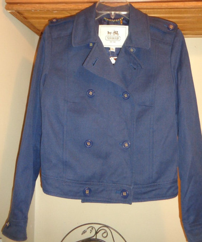 GIACCA CAPPOTTO COACH LEATHERWARE NAVY "MICHELE" PEA NUOVO CON ETICHETTE $338 TAGLIA L