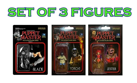 NEW Puppet Master Set of 3 Horror Movie Action Figures Toy Blade Jester Torch Cover