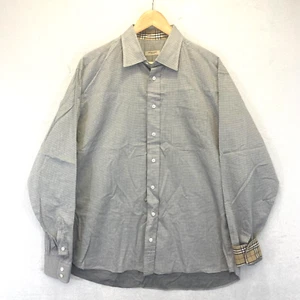 Burberry London Button Up Shirt Mens Sz 17L Contrast Flip Cuffs House Check Gray - Picture 1 of 15