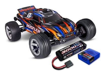 Traxxas TRX 37354 4Y orange Rustler 1:10 2WD RTR Stadium Truck NEU Akku + Lader - Bild 1 von 4