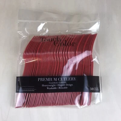 Creative Converting 010463B 7 1/8" Classic Red Disposable Plastic Forks -50/Pack - Image 1 of 2