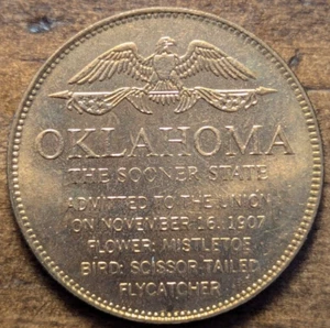 1907 Oklahoma City, Oklahoma OK 46th State The Sooner State Shell Gas Token - Picture 1 of 4