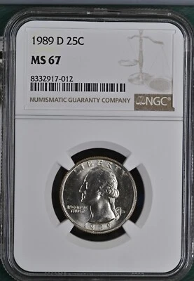 1989 D Washington Quarter NGC MS67 Bright White Top POP 76/0 - Image 1 of 2
