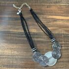 Chico's Metal Round Disc and Black Seed Bead 14" Necklace with 4" Extender