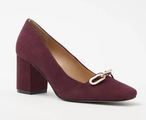 NEW ANN TAYLOR RICH CRANBERRY CHAIN HIGH BLOCK HEEL SUEDE PUMPS HEELS SHOES 6 - Picture 1 of 7