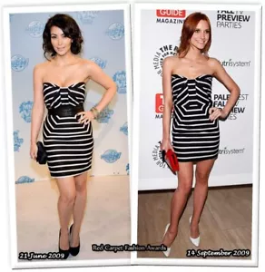 NUJ NOVAKHETT Women Black Cocktail Dress 0 STRIPED DRESS Kim Kardashian - Picture 1 of 10