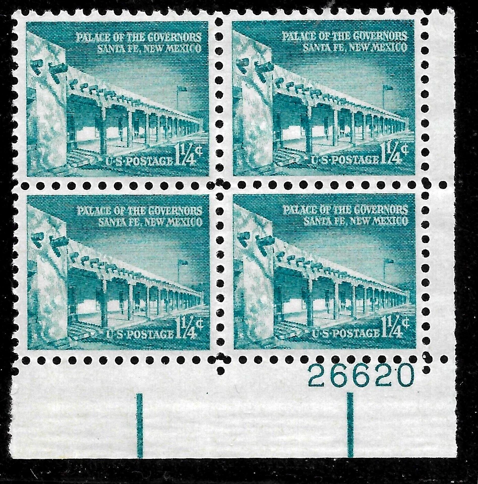 US 1960 SC#1031A PALACE OF THE GOVERNORS SANTA FE,NEW MEXICO PLATE BLOCK🔥MNH OG - Image 1 of 1