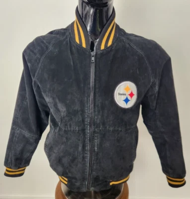 Chaqueta de gamuza negra de cuero para hombre Pittsburgh Steelers NFL talla M Foto 1 de 4