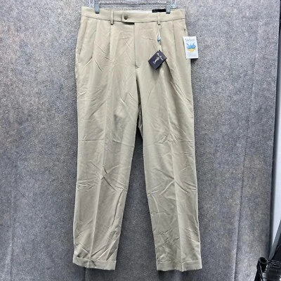 Alan Flusser Pants Men 32x32 Khaki Chino Pleated Golf Golfer Athletic Sorbek NEW - Image 1 of 4