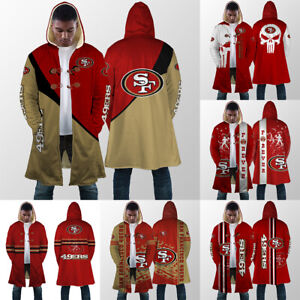 San Francisco 49ers Men's Hooded Fleece Cloak Blanket Plush Button Coat Outwear