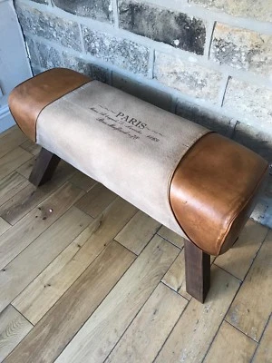 Bench Leather and Canvas Pommel Horse style bench Foot Stool   - Image 1 of 4