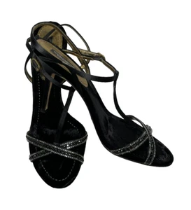 Dolce & Gabbana Black Strappy Stiletto Shoes Crystal Bead Sparkly EU 39 US 8/8.5 - Picture 1 of 10
