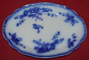 Antico piatto ovale 1896-1897 W H Grindley MARECHAL NEIL blu flusso 11,5" - Foto 1 di 3