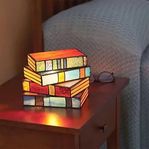 Book-themed Lamp Stained Glass Book Lamp Handcrafted Nightstand Desk for Reading - Picture 1 of 9