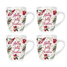 Set Of 4 Christmas Mugs Winter Berries And Foliage Print 350ML AB Porcelain 