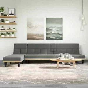 NNEVL L-shaped Sofa Bed Dark Grey 255x140x70 cm Fabric - Picture 1 of 10