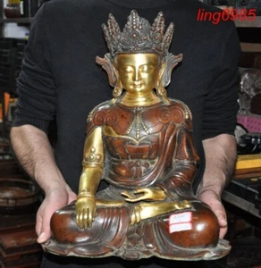 Estatua de Buda Tathagata Shakyamuni Shakya Mani bronce púrpura dorado budismo tibetano - Imagen 1 de 12