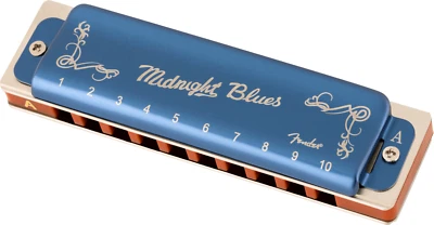 Fender Armonica a Bocca Diatonica Midnight Blues A in LA 10 Fori Custodia Panno - Immagine 1 di 4