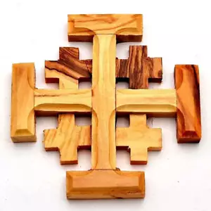 Jerusalem Olive Wood Cross Handmade Christian Jerusalem Cross Made in Bethlehem - Picture 1 of 3